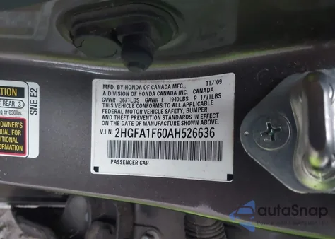 2010 Honda Civic Lx-S from USA, damaged, VIN 2HGFA1F60AH526636